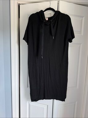 Philosophy Black Short Sleeve Hoodie Dress with Drawstring Hood